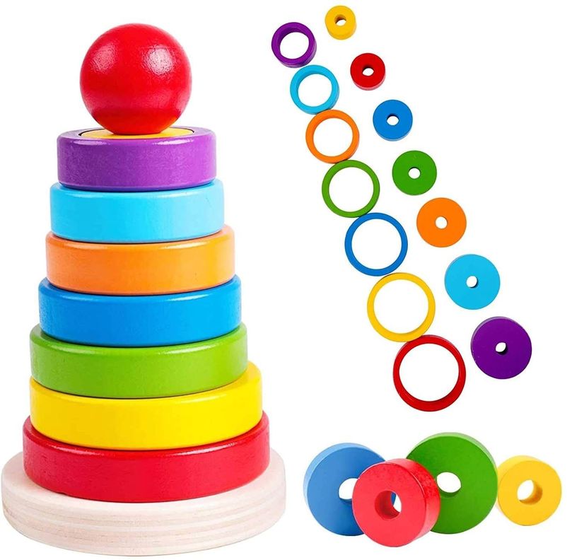 Juego Didactico Madera Encaje Apilar Torre Circulos