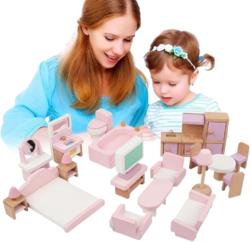 Set 22 Muebles Casa de Muñecas Rosa-1