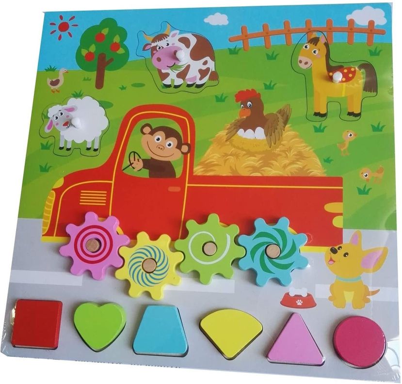 Juego Didactico Madera Tabla Encaje Granja y Formas