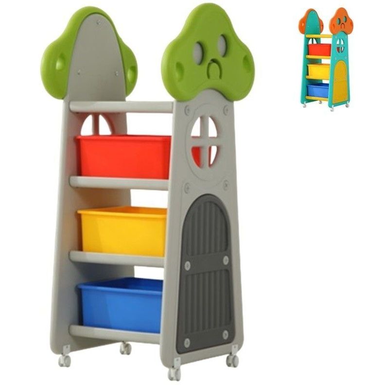 Mueble Infantil Estante con Ruedas Repisas y Cajas Gris