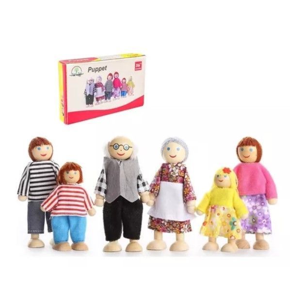 Set 6 Muñecos Familia Madera y Tela-0