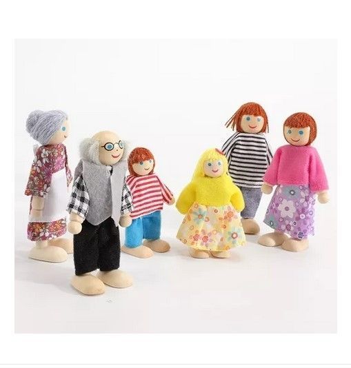 Set 6 Muñecos Familia Madera y Tela-1