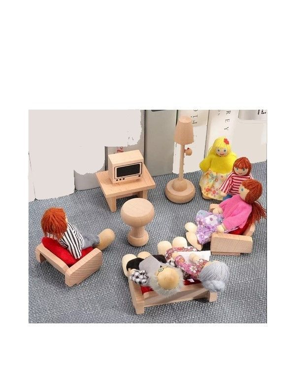 Set 6 Muñecos Familia Madera y Tela-2