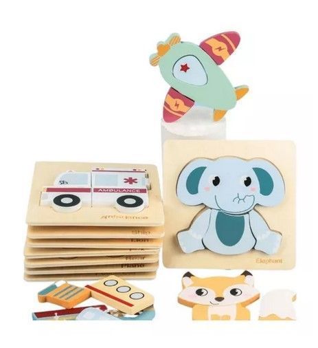 Juego Didáctico Madera Puzzles Animales o Transporte Montessori-0