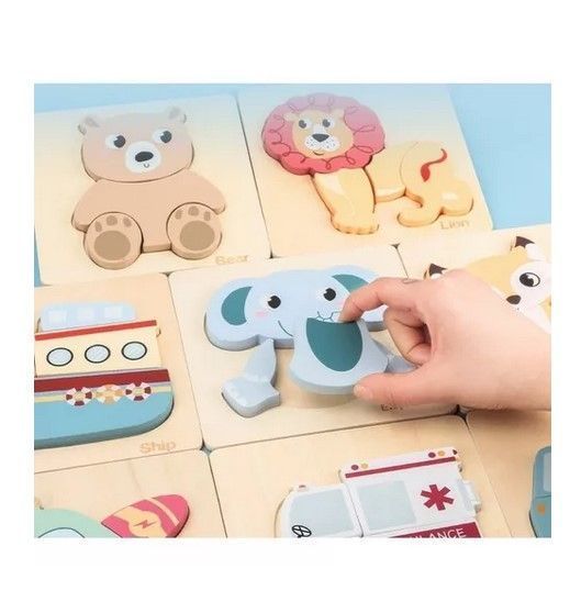 Juego Didáctico Madera Puzzles Animales o Transporte Montessori-2