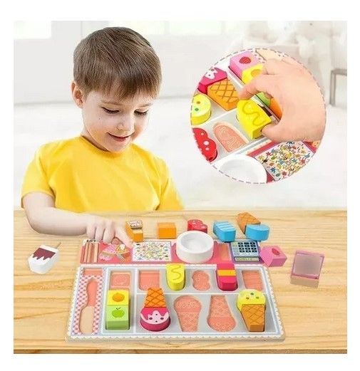 Juego Madera Encaje Set Heladería Montessori-3