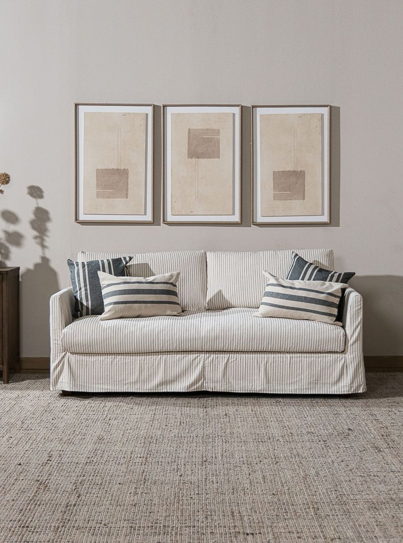 Sofa Helga Listado 200 3 cuerpos Amoble Beige