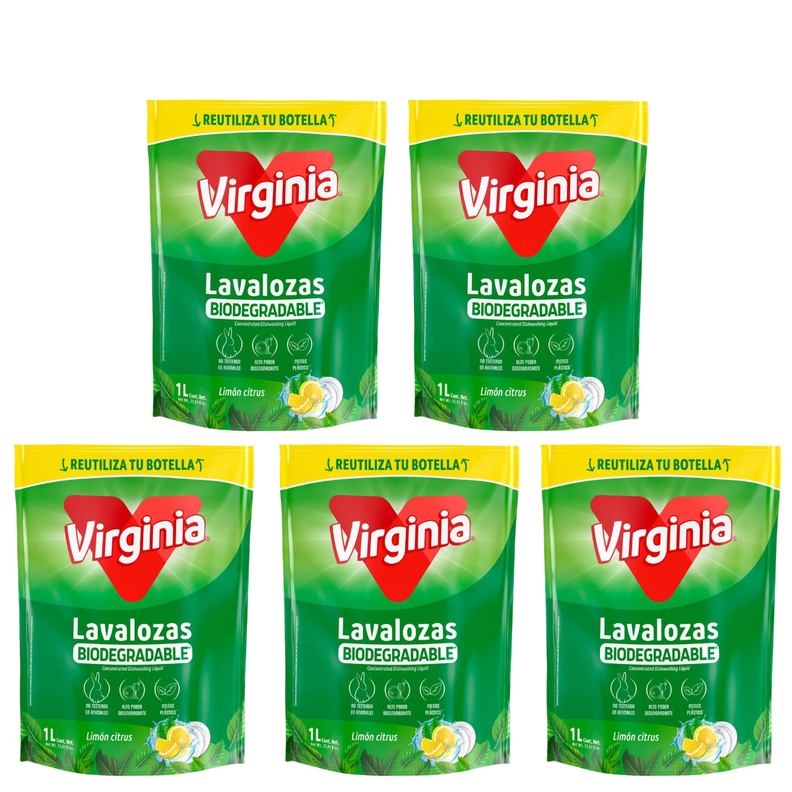 Pack 5 Lavalozas Virginia Biodegradable Limón Citrus 1 Lt-0
