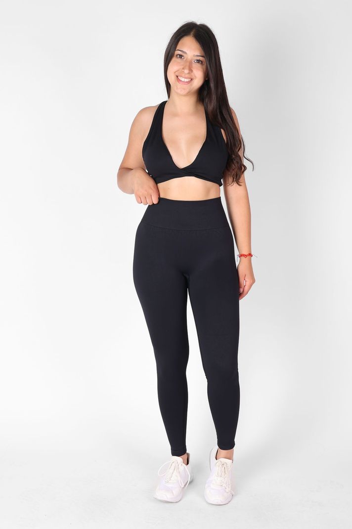 Calza Mujer Deporte Levanta cola doble Push Up Negro de Alta calidad-2