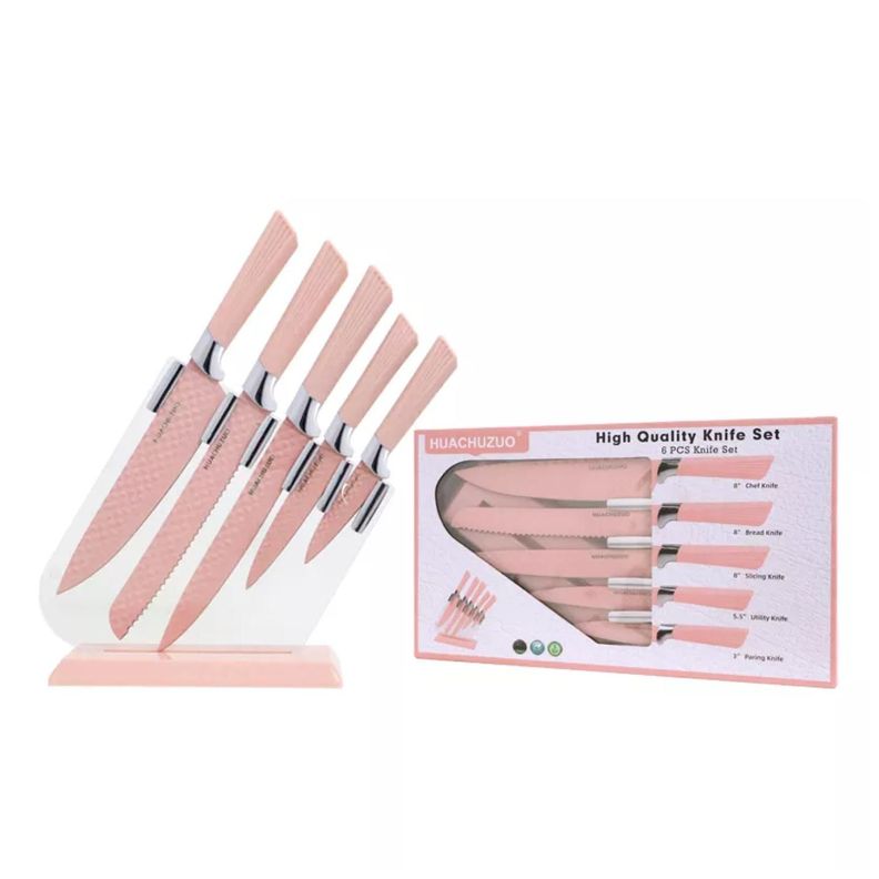 Set 5 Cuchillos De Ceramica Con Sostenedor Para Chef Rosado-3
