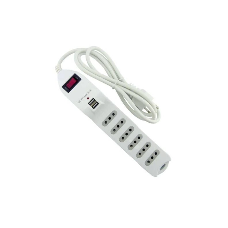 Zapatilla Alargador 1.5mt 6 Entradas 2 USB Blanco-0