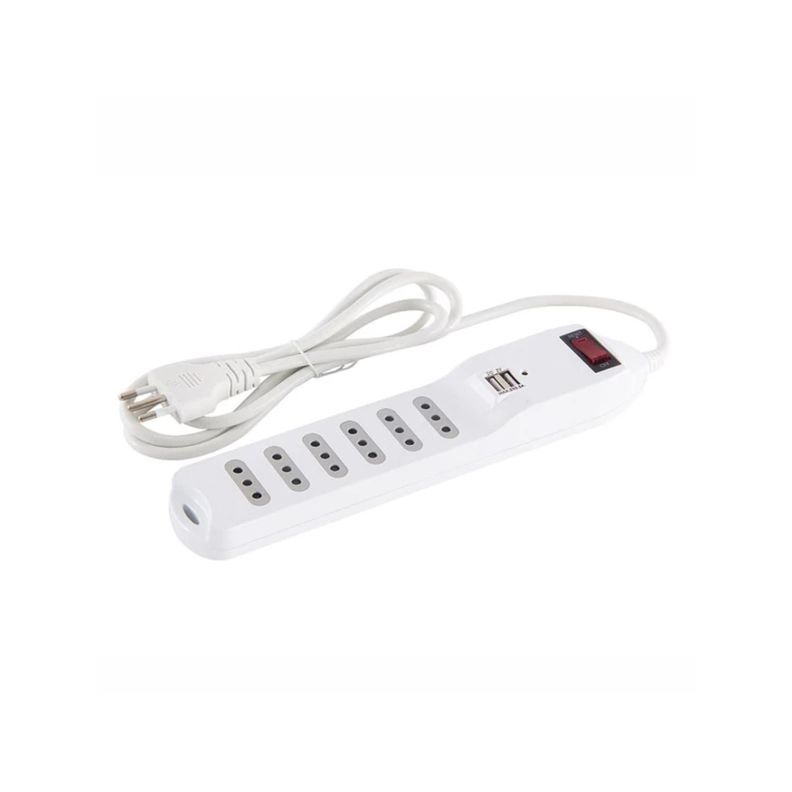 Zapatilla Alargador 1.5mt 6 Entradas 2 USB Blanco-1