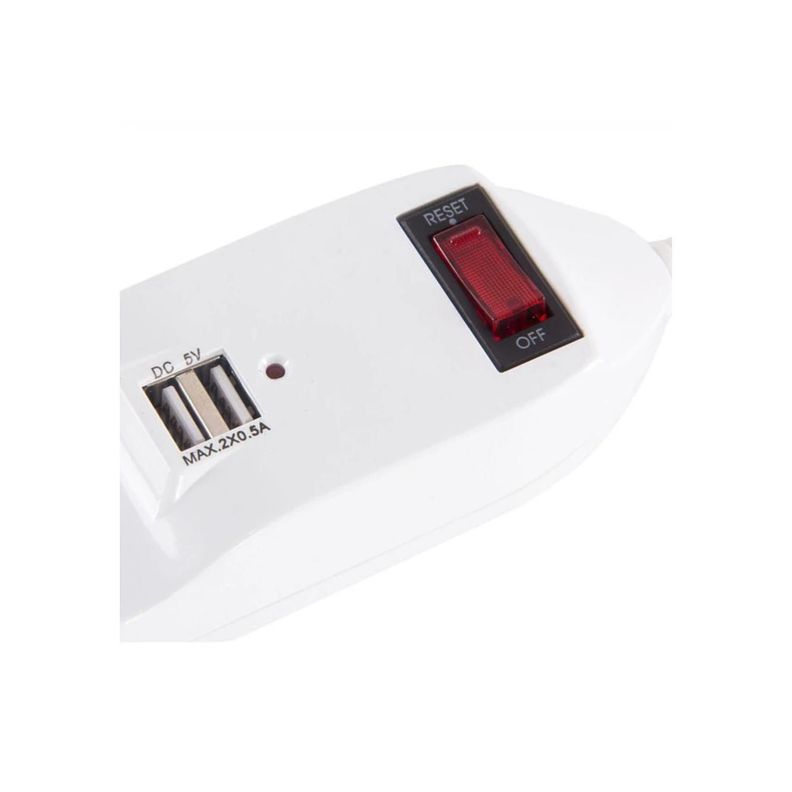 Zapatilla Alargador 1.5mt 6 Entradas 2 USB Blanco-2