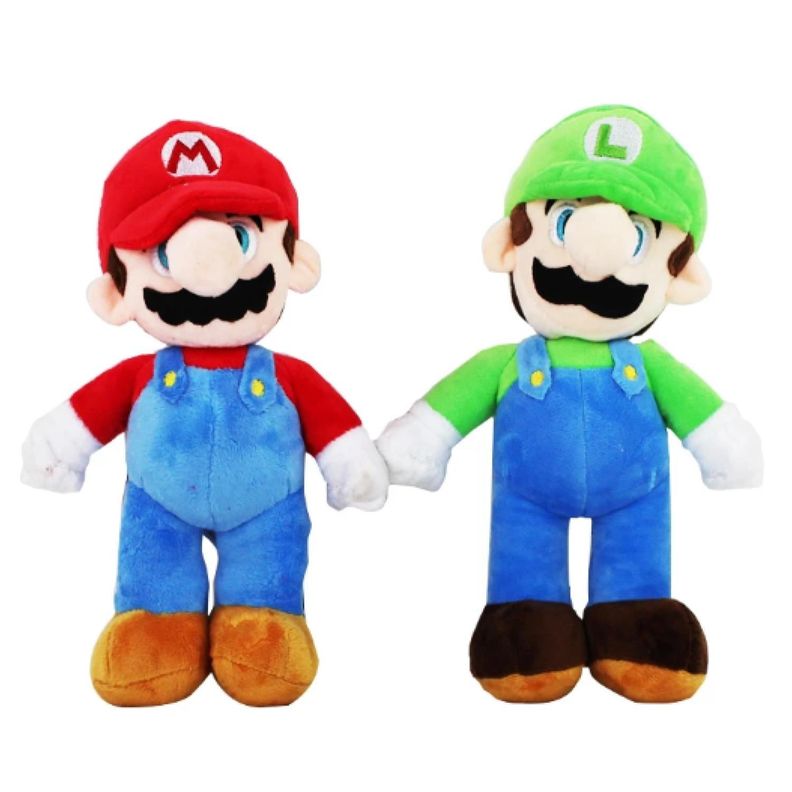 Juguete Pack 2 Peluches Mario Y Luiggi 28cm Infantil Rojo