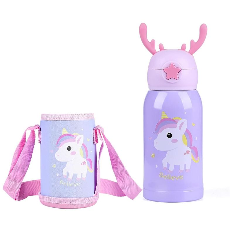 Botella De Agua Portatil 500ml Unicornio Kawaii Lila Infantil-2