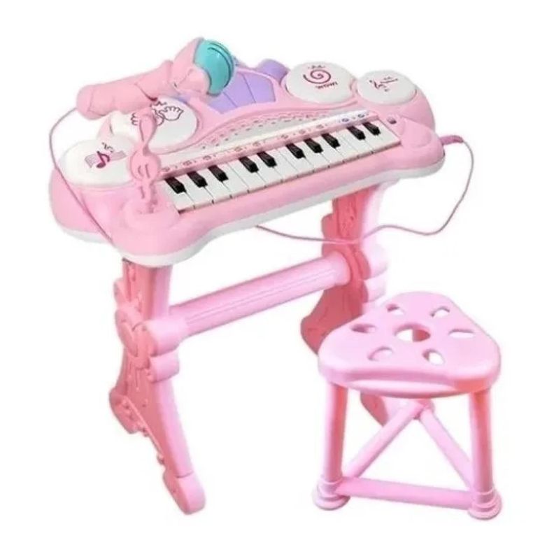 Juguete Teclado Piano Musical Con Microfono Rosado Infantil