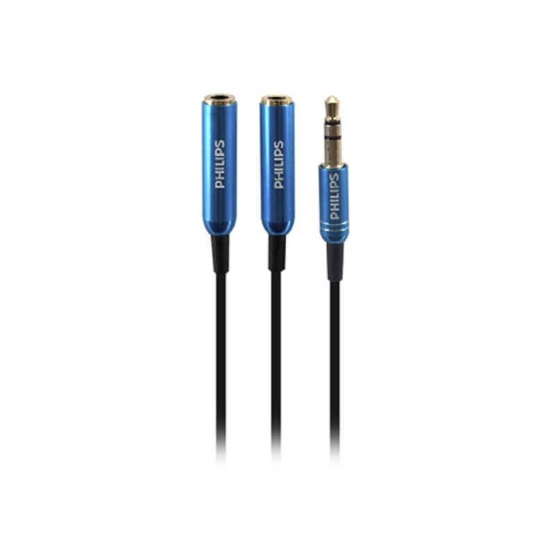 Splitter Cable Auxiliar Jack 3.5 Puntas Doradas Azul
