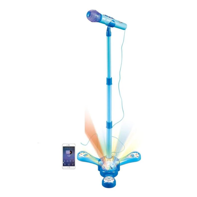 Juguete Microfono Karaoke Pedestal Luces MP3 Azul Infantil-1