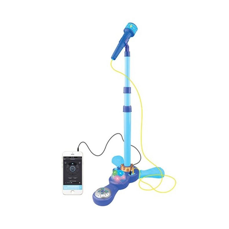 Juguete Microfono Karaoke Pedestal Luces MP3 Azul Infantil-2