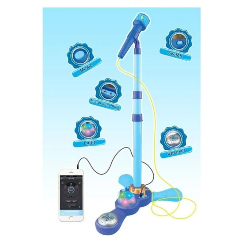 Juguete Microfono Karaoke Pedestal Luces MP3 Azul Infantil-3