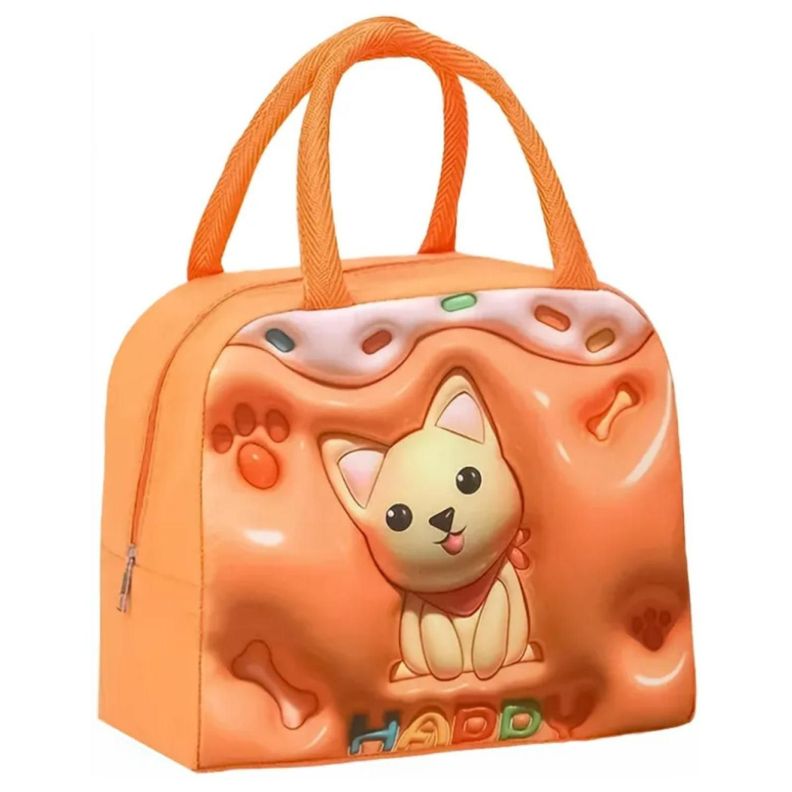Lonchera Bolsa Termica 23x10x29cm Gato Naranja Kawaii-0