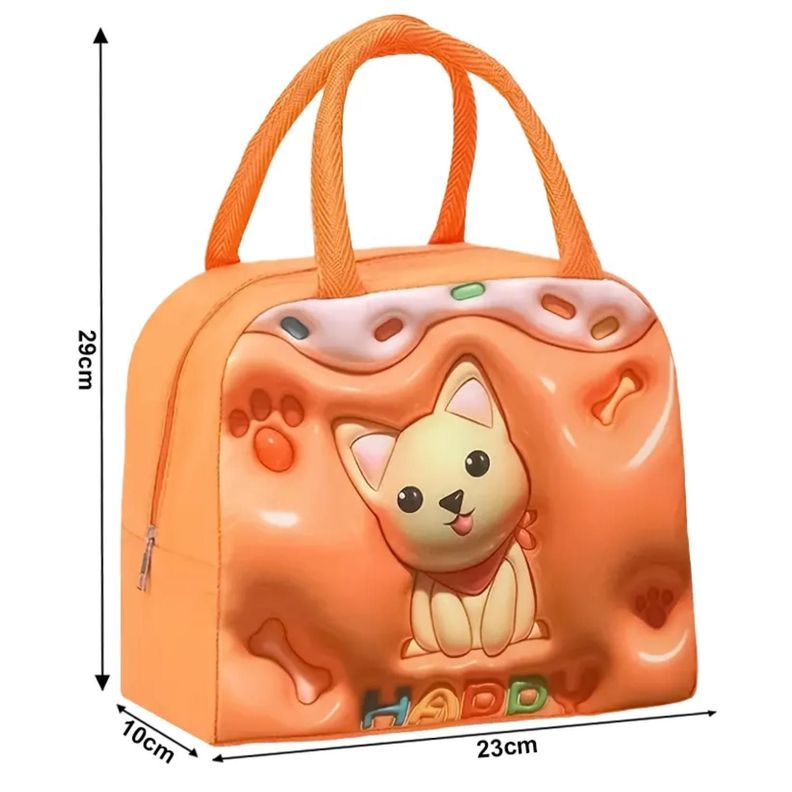 Lonchera Bolsa Termica 23x10x29cm Gato Naranja Kawaii-1