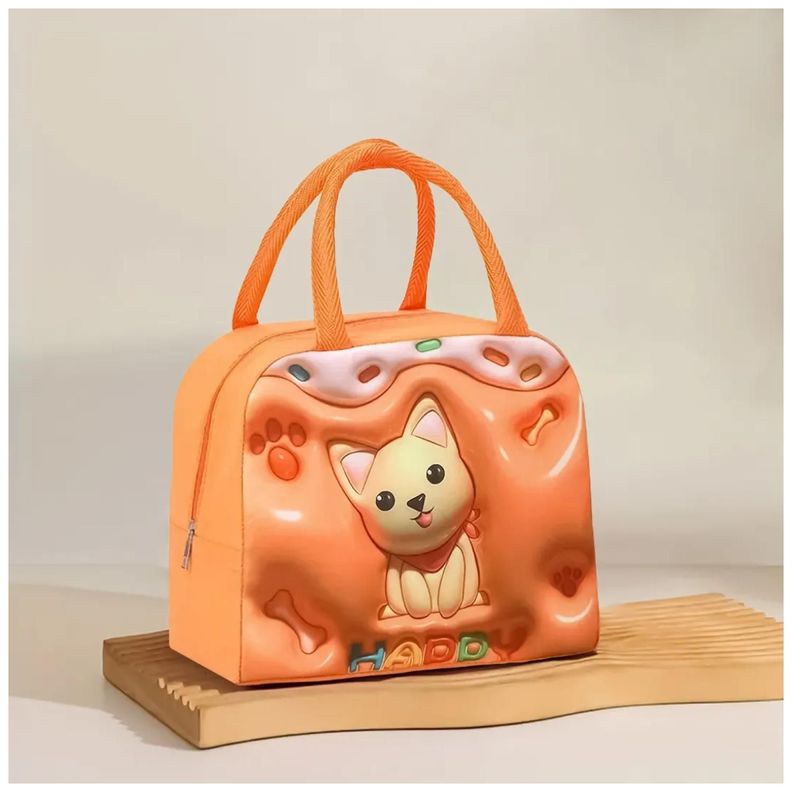 Lonchera Bolsa Termica 23x10x29cm Gato Naranja Kawaii-2