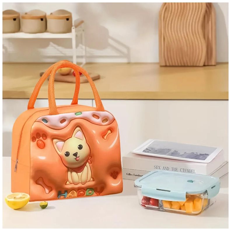 Lonchera Bolsa Termica 23x10x29cm Gato Naranja Kawaii-4