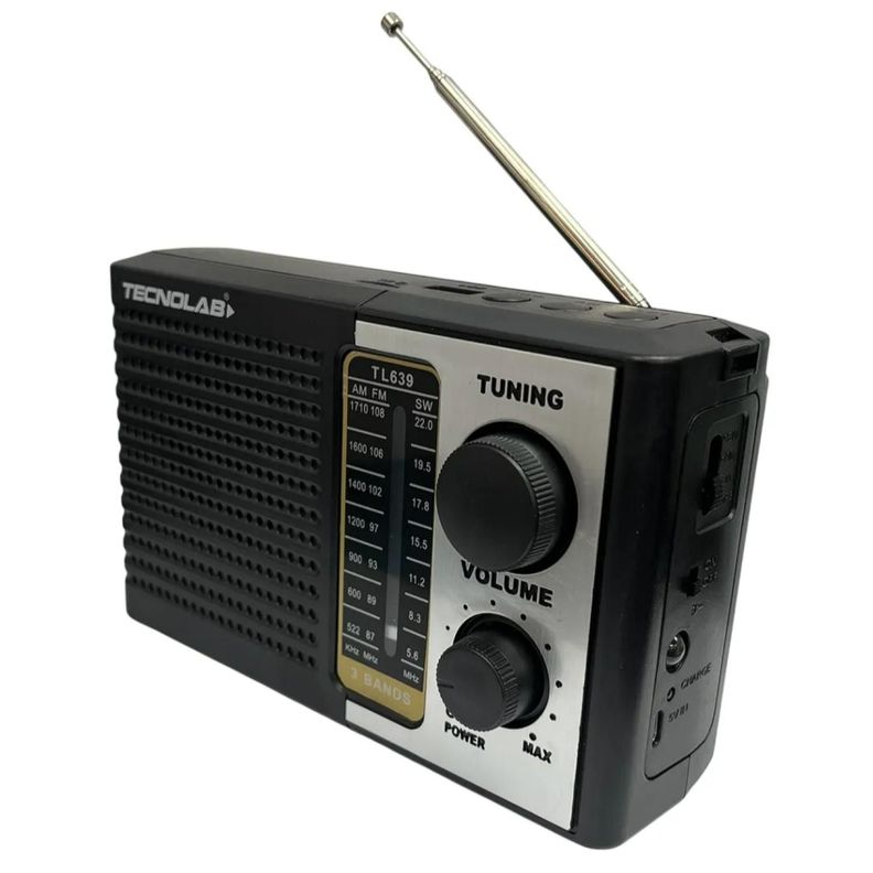 Radio Portatil Panel Solar LED USB AM FM SW Negro Tecnolab