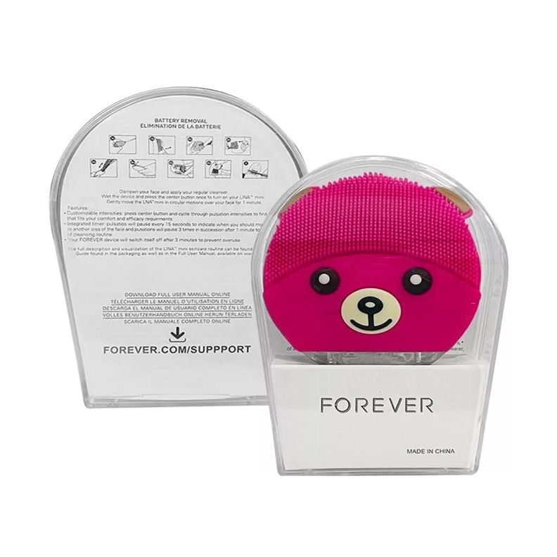 Cepillo Limpieza Facial Sonico De Silicona USB Osito Fucsia-3