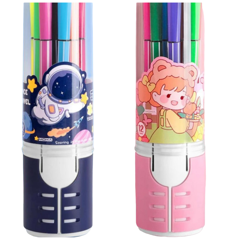 Pack 12 Lapices Boligrafos De Colores Azul Astronauta Kawaii-1