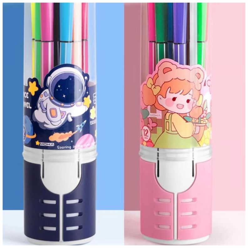 Pack 12 Lapices Boligrafos De Colores Azul Astronauta Kawaii-2