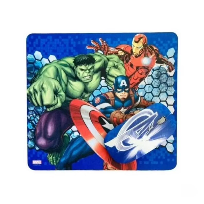 Kit Mouse Inalambrico USB 3B Y MousePad Azul Avengers