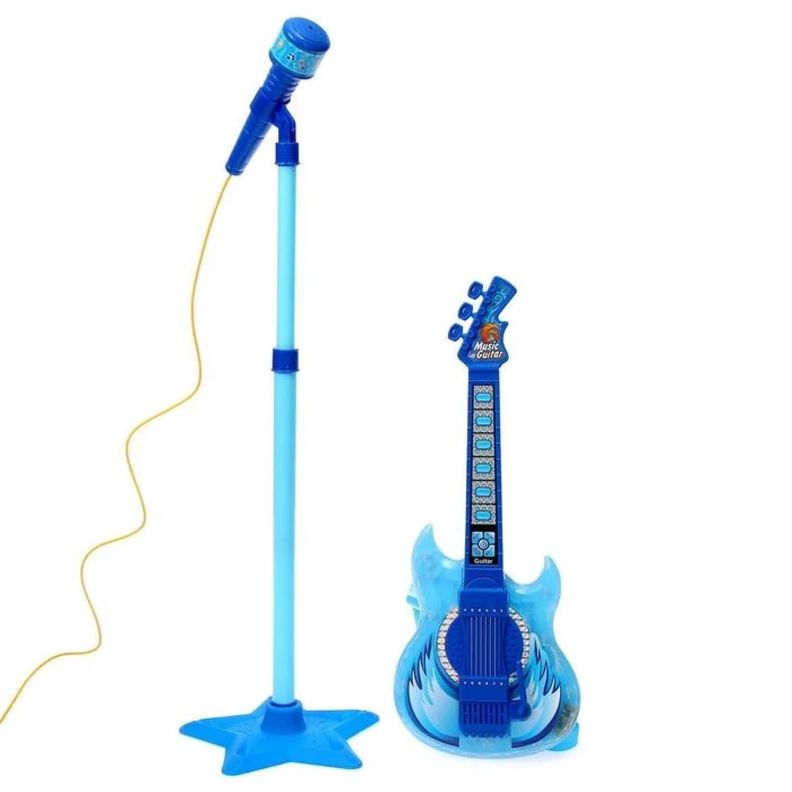 Juguete Guitarra Y Microfono Musical Karaoke Azul Infantil-0