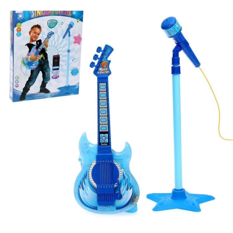 Juguete Guitarra Y Microfono Musical Karaoke Azul Infantil-2