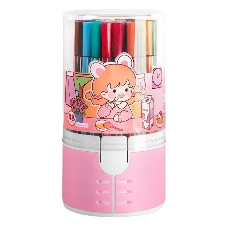 Pack 48 Lapices Boligrafos De Colores Rosado Muneca Kawaii