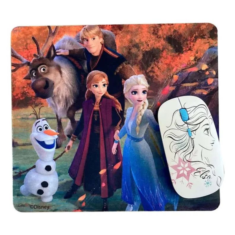 Kit Mouse Inalambrico USB 3B Y MousePad Frozen Azul