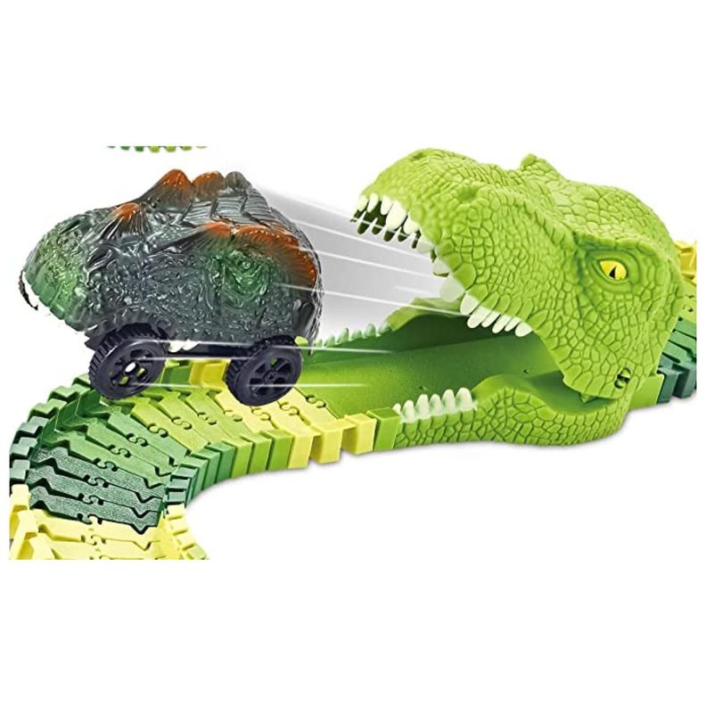 Juguete Pista De Carrera Autos De Dinosaurios 147 Piezas Infantil Verde