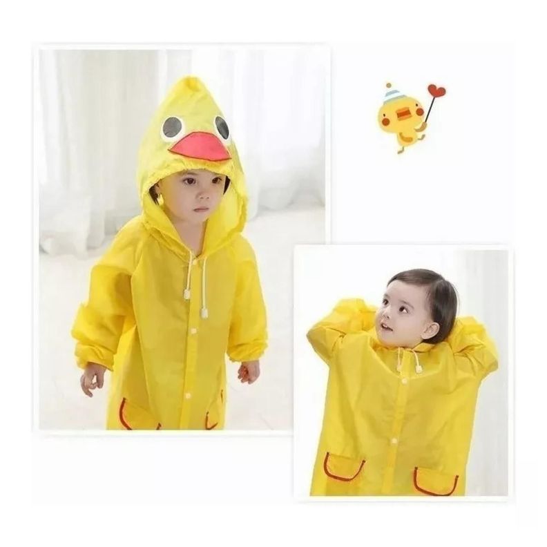 Poncho Impermeable Con Gorro Para Lluvia Infantil Amarillo-1