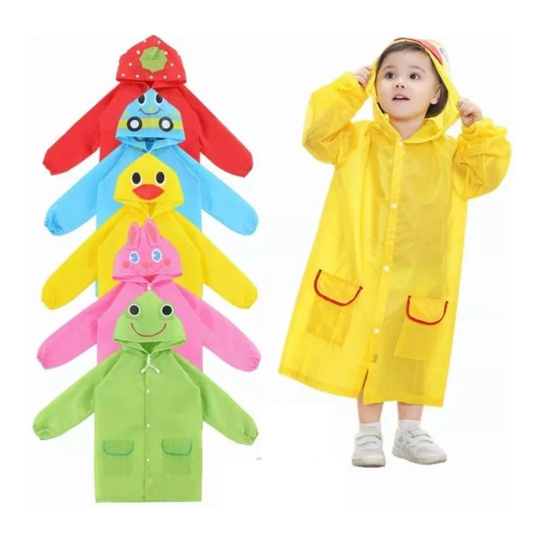 Poncho Impermeable Con Gorro Para Lluvia Infantil Amarillo-2