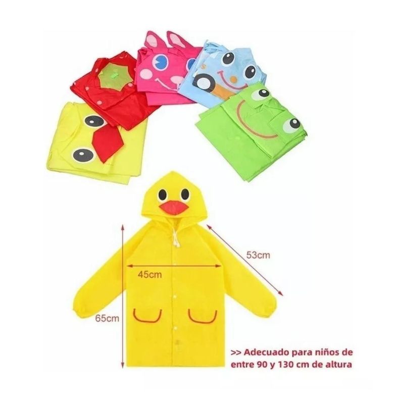 Poncho Impermeable Con Gorro Para Lluvia Infantil Amarillo-4