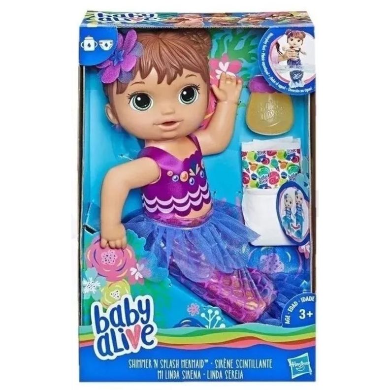 Juguete Muneca Sirena Castana Infantil Baby Alive Morado