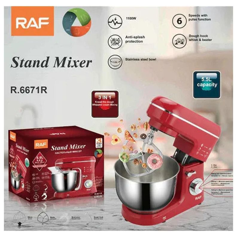Batidora De Pie Bowl 5.5L 1100W Rojo R6671 Raf-2