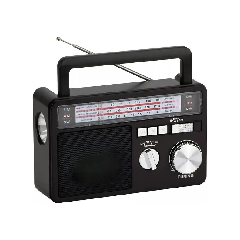 Radio Portatil Panel Solar LED USB SW AM FM Negro Tecnolab