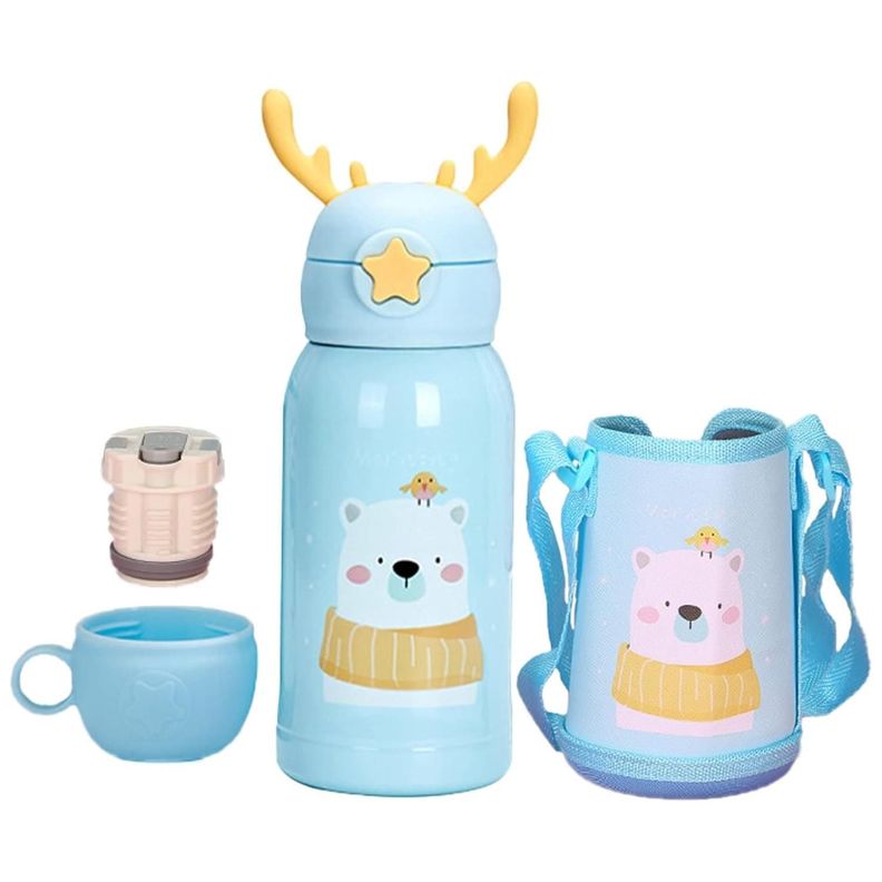 Botella De Agua Portatil 500ml Oso Kawaii Celeste Infantil-1
