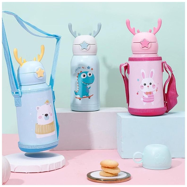 Botella De Agua Portatil 500ml Oso Kawaii Celeste Infantil-4