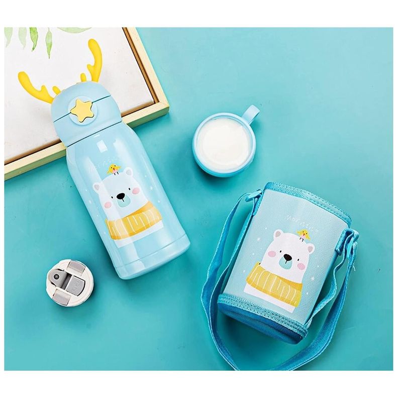 Botella De Agua Portatil 500ml Oso Kawaii Celeste Infantil-5