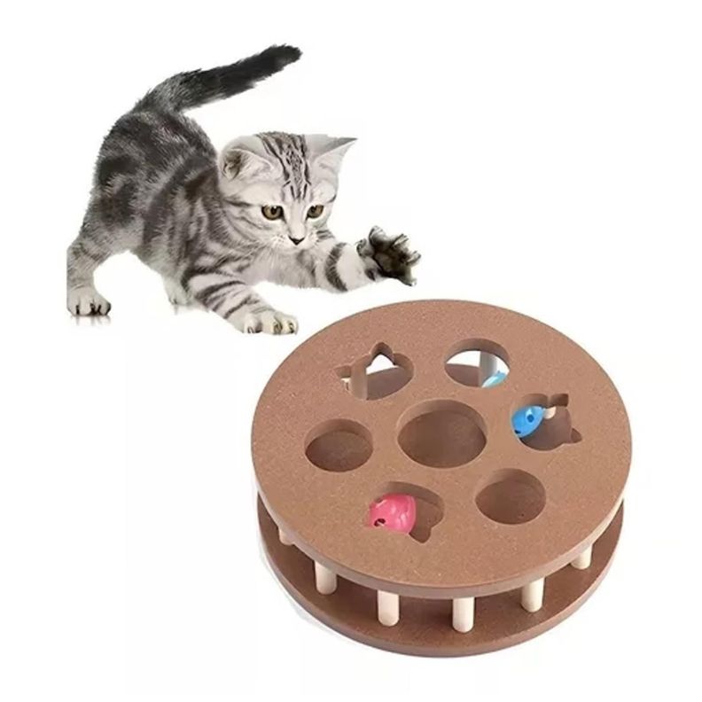 Juguete Interactivo Bola Madera Rompecabezas Gatos Mascotas-2