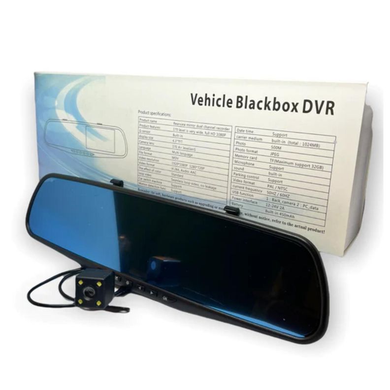 Espejo Retrovisor Con Camara Frontal Y Trasera HD Cableado-1