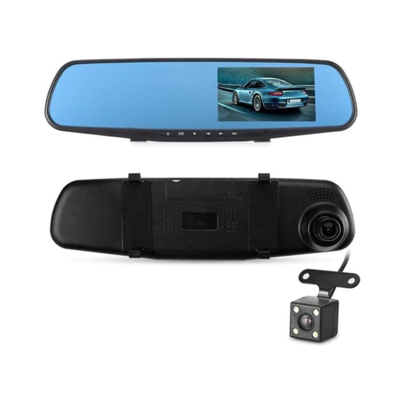 Espejo Retrovisor Con Camara Frontal Y Trasera HD Cableado-2